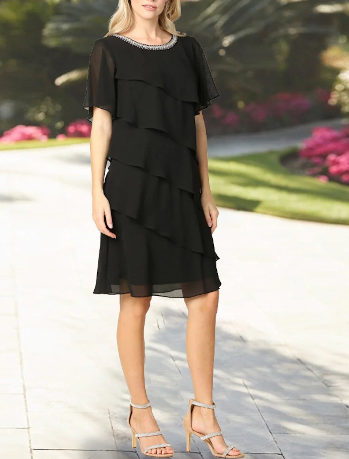Sheath Chiffon Short Sleeve Pleated Mini Wedding Dress - Chloe Dress
