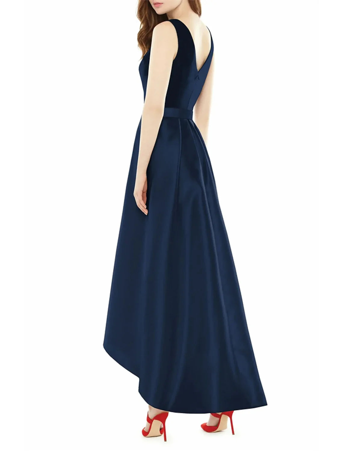 A-Line V-Neck Satin Sleeveless Asymmetric Wedding Dress - Chloe Dress