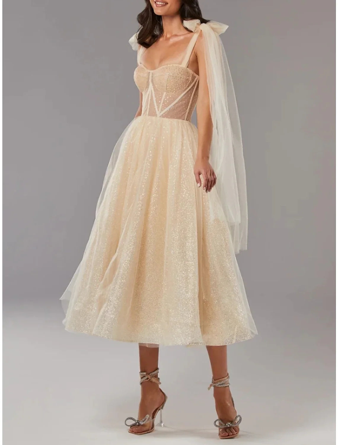 Jimiss Sequin Tea Length Prom Dress 2026