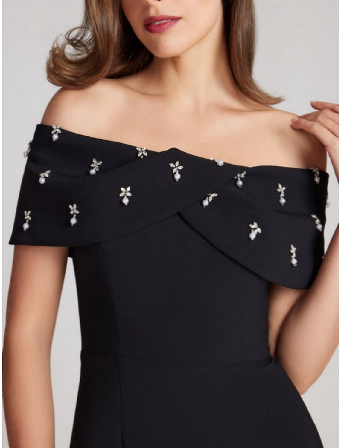 Black Sheath Off-Shoulder Short Sleeve Mini Wedding Dress - Chloe Dress