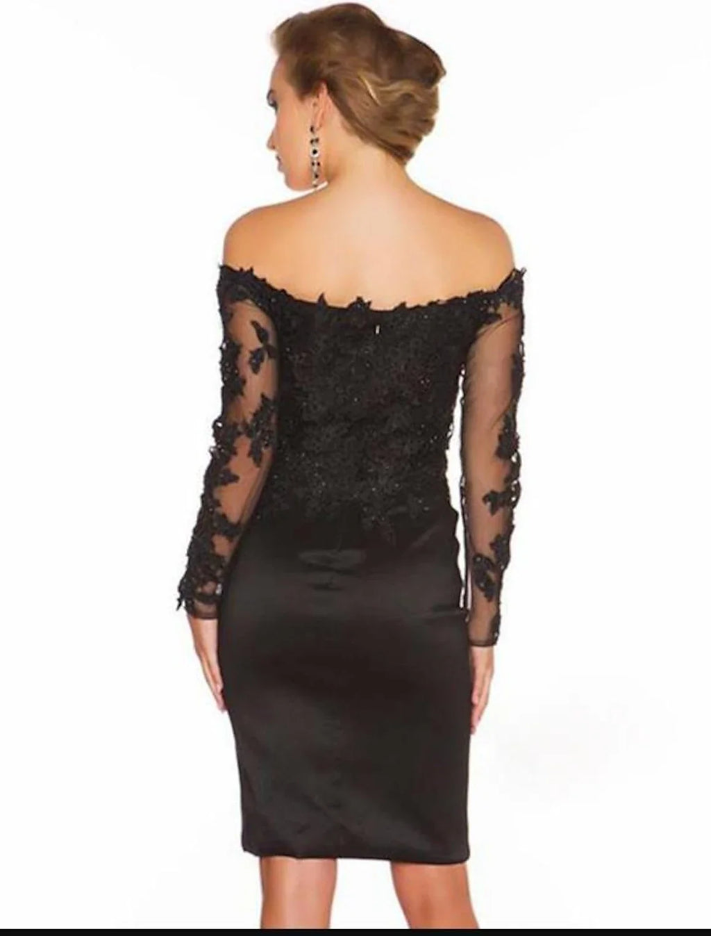 Black Mermaid Halter Satin Short Sleeve Applique Mini Wedding Dress - Chloe Dress