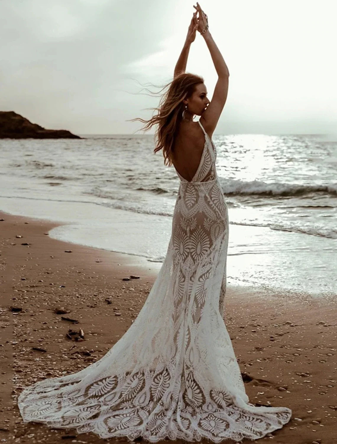 Mermaid V-Neck Chiffon Sleeveless Open Back Pleated Wedding Gown - Chloe Dress