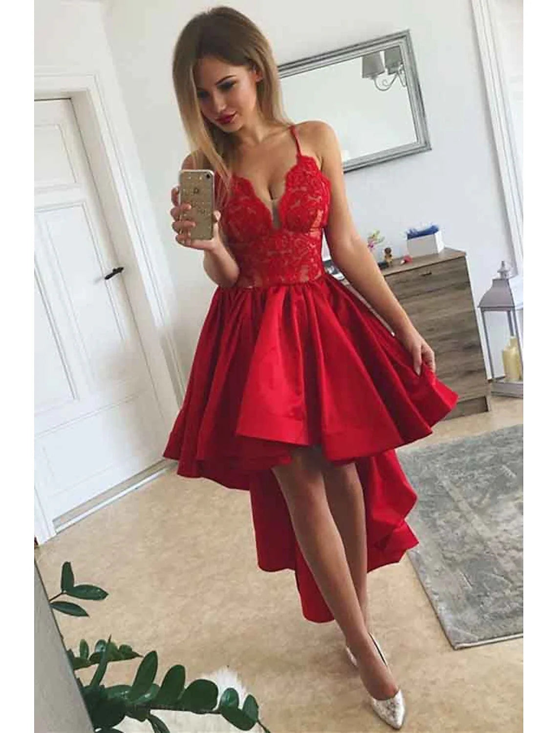 A-Line V-Neck Satin Sleeveless Pleated Prom Dress - Chloe Dress