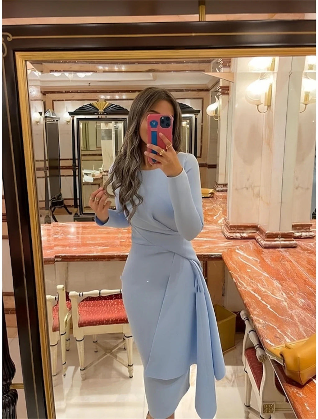 Sheath Long Sleeve Pleated Knee-Length Cocktail Dress - Chloe Dress