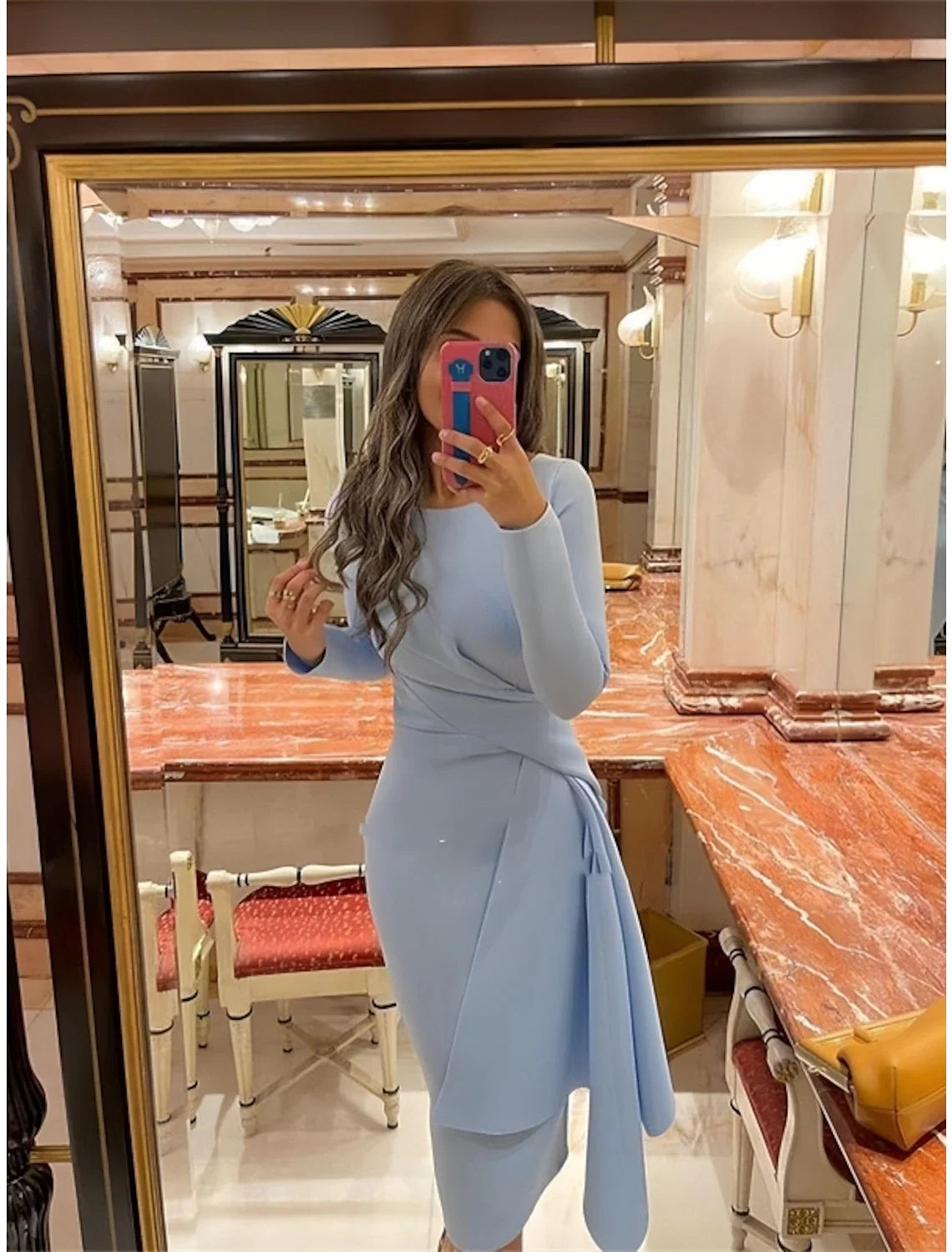 Sheath Long Sleeve Pleated Knee-Length Cocktail Dress - Chloe Dress