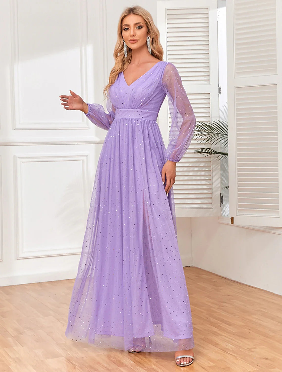 A-Line V-Neck Tulle Sleeveless Floor-Length Evening Gown - Chloe Dress