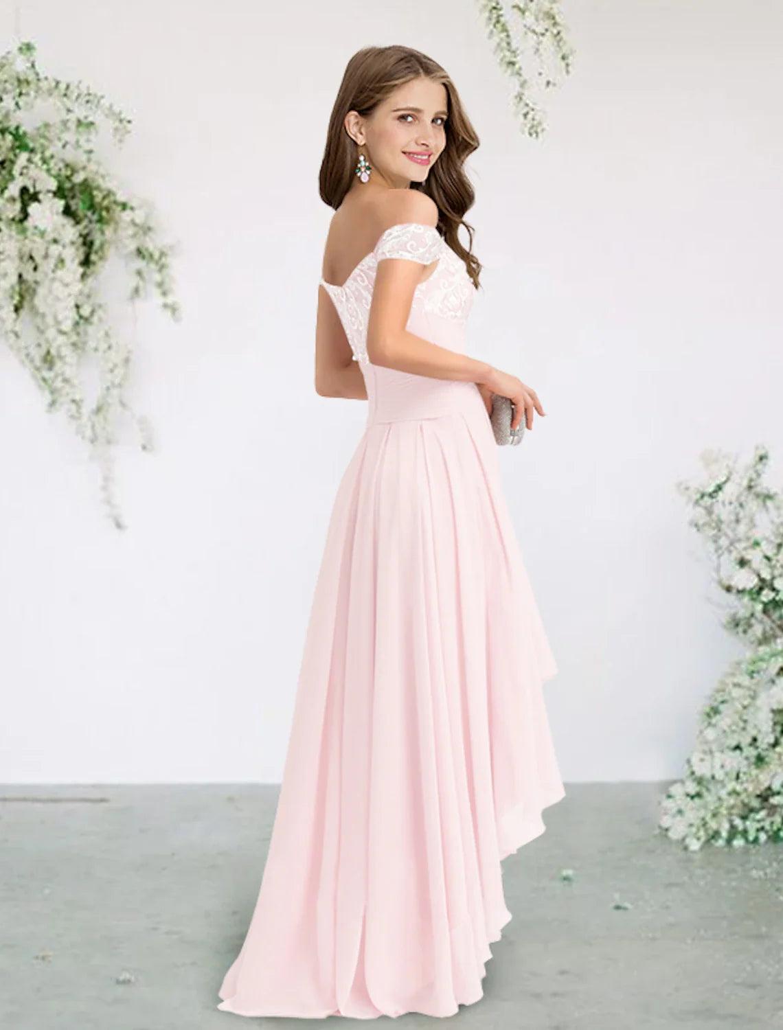 A-Line Off-Shoulder Chiffon Short Sleeve Asymmetric Mini Wedding Dress - Chloe Dress