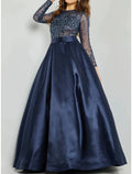 A-Line Sequin Long Sleeve Pleated Floor-Length Evening Gown - Chloe Dress