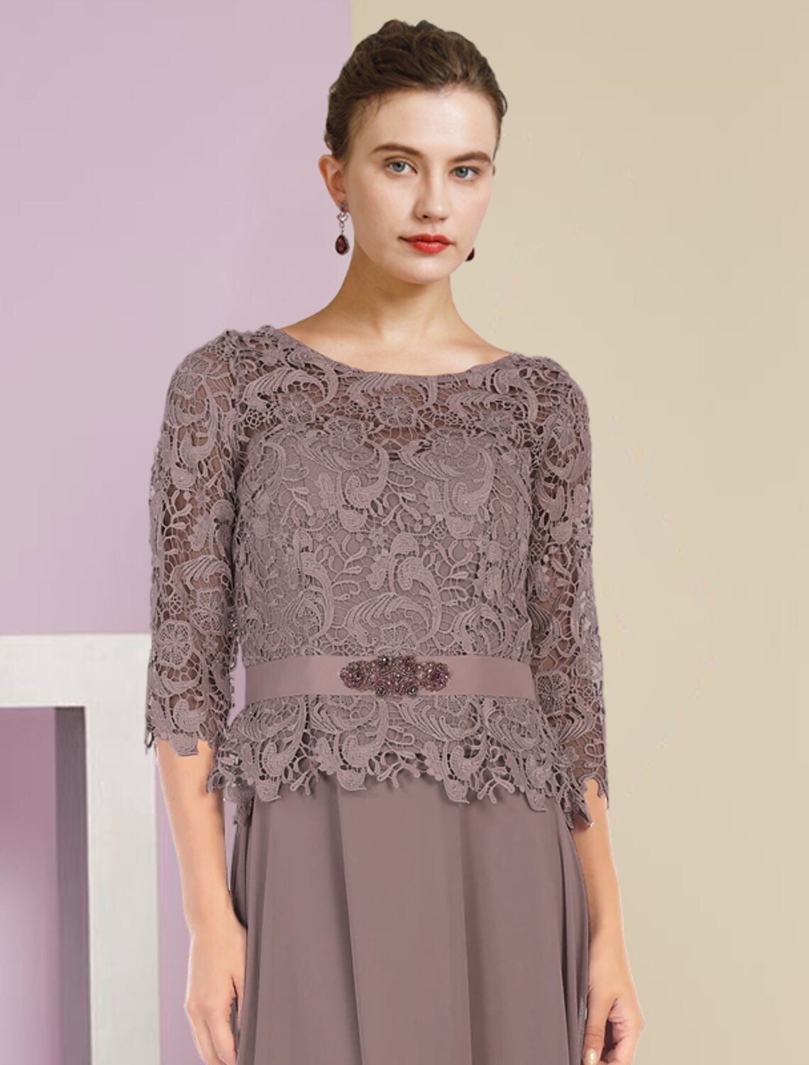 A-Line Chiffon Three-Quarter Sleeve Wrap Floor-Length Wedding Dress - Chloe Dress