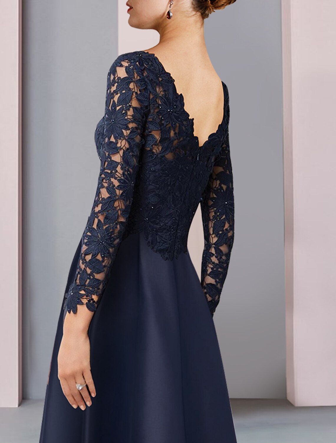 A-Line V-Neck Satin Long Sleeve Pleated Tea-Length Wedding Dress - Chloe Dress