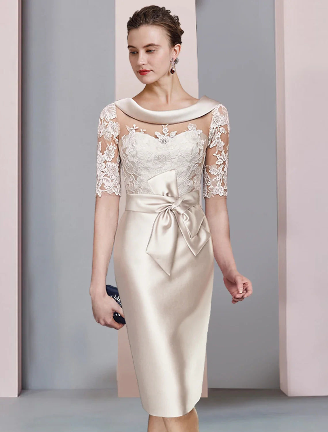 Sheath Satin Applique Knee-Length Wedding Dress - Chloe Dress