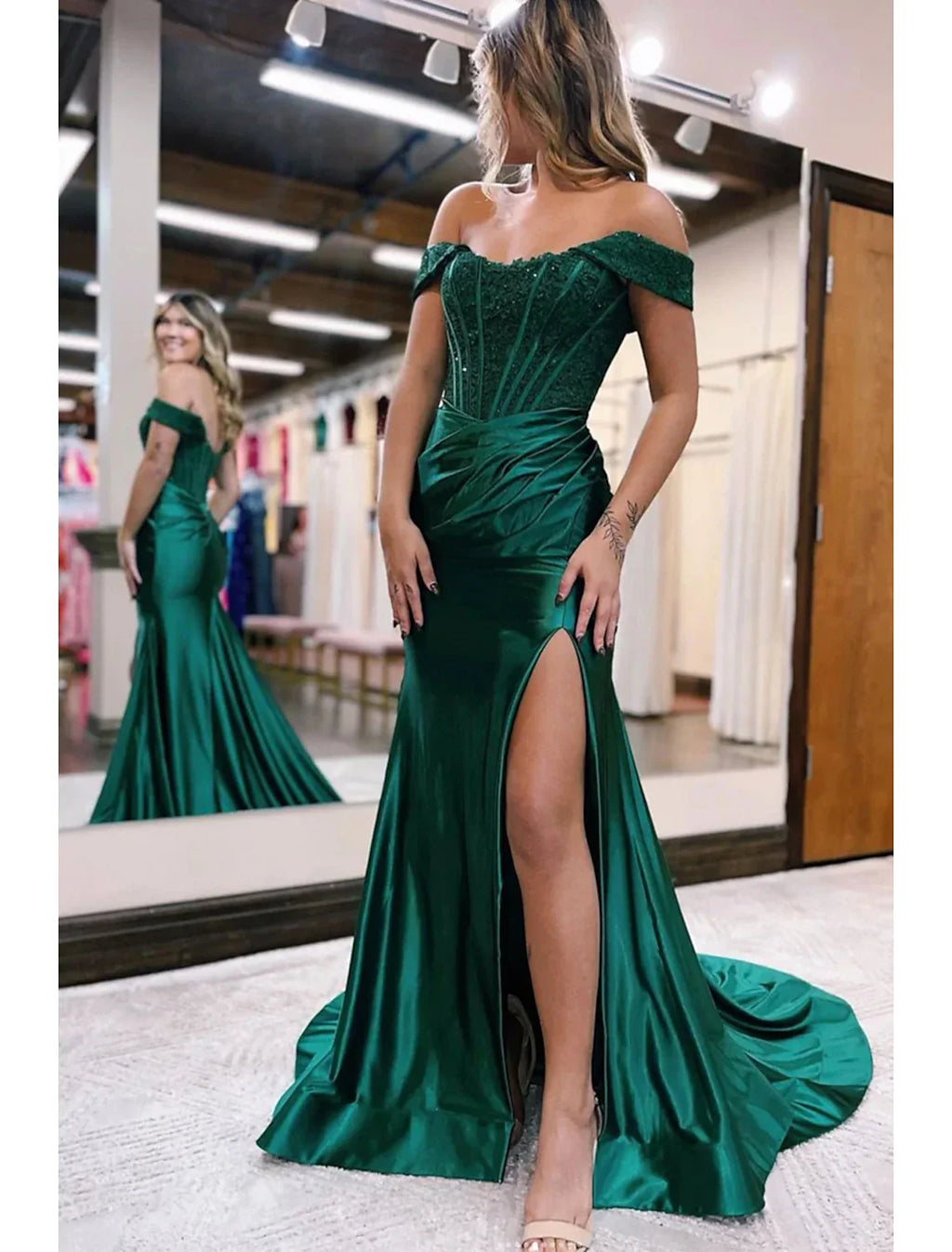 Mermaid Off-Shoulder Silk Sleeveless High Slit Evening Gown - Chloe Dress