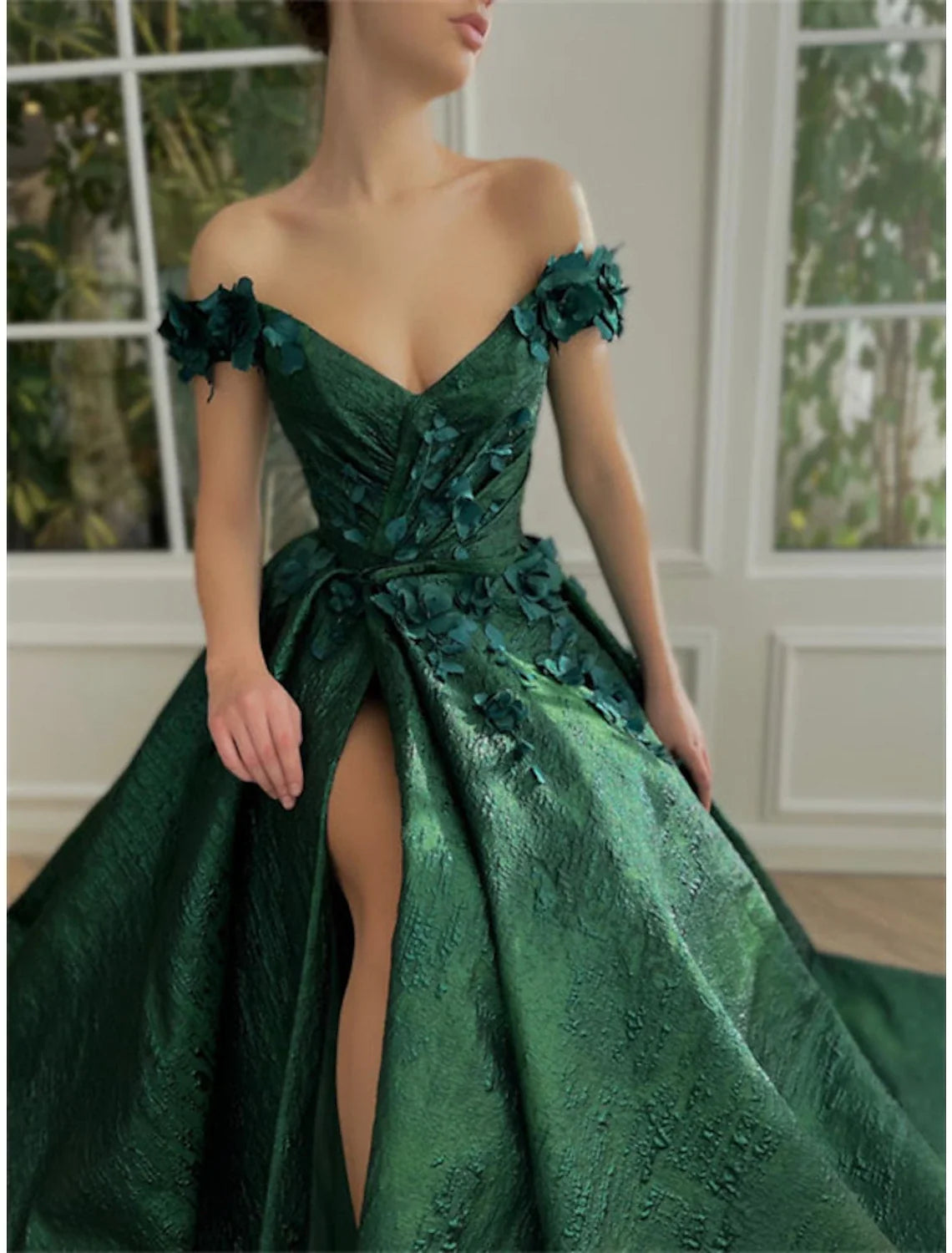 A-Line Off-Shoulder Satin Sleeveless High Slit Prom Dress - Chloe Dress