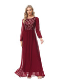 A-Line Chiffon Long Sleeve Floor-Length Evening Gown - Chloe Dress