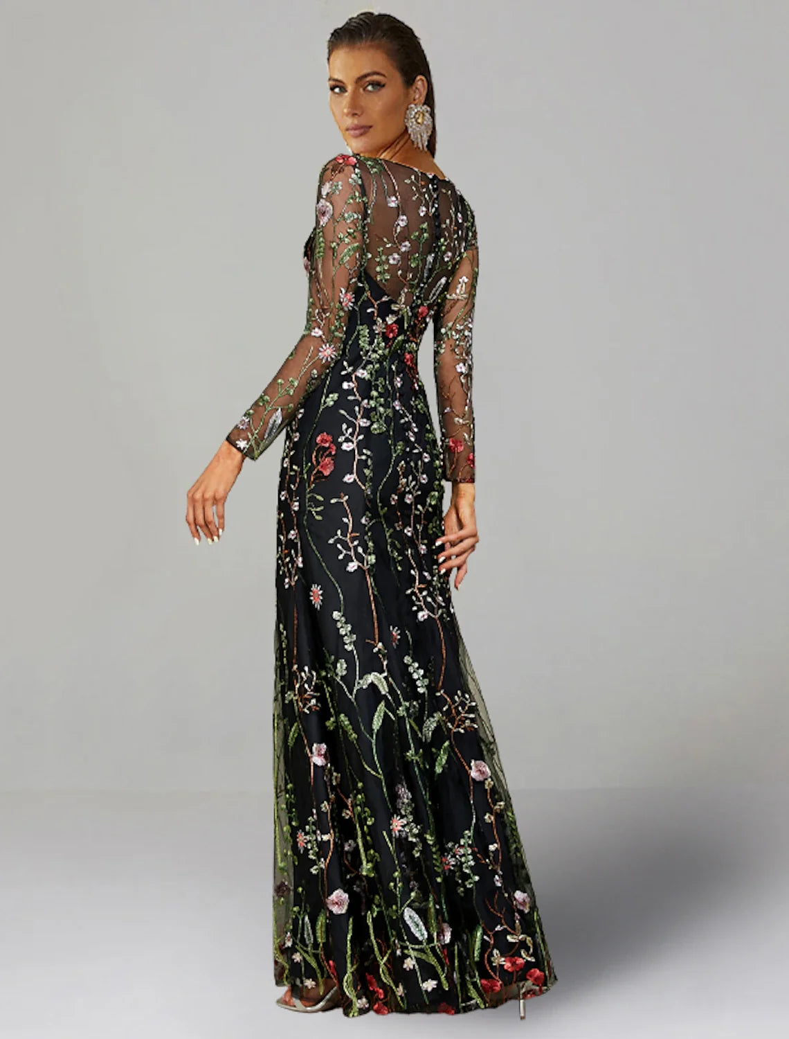 Sheath Tulle Long Sleeve Floor-Length Wedding Dress - Chloe Dress