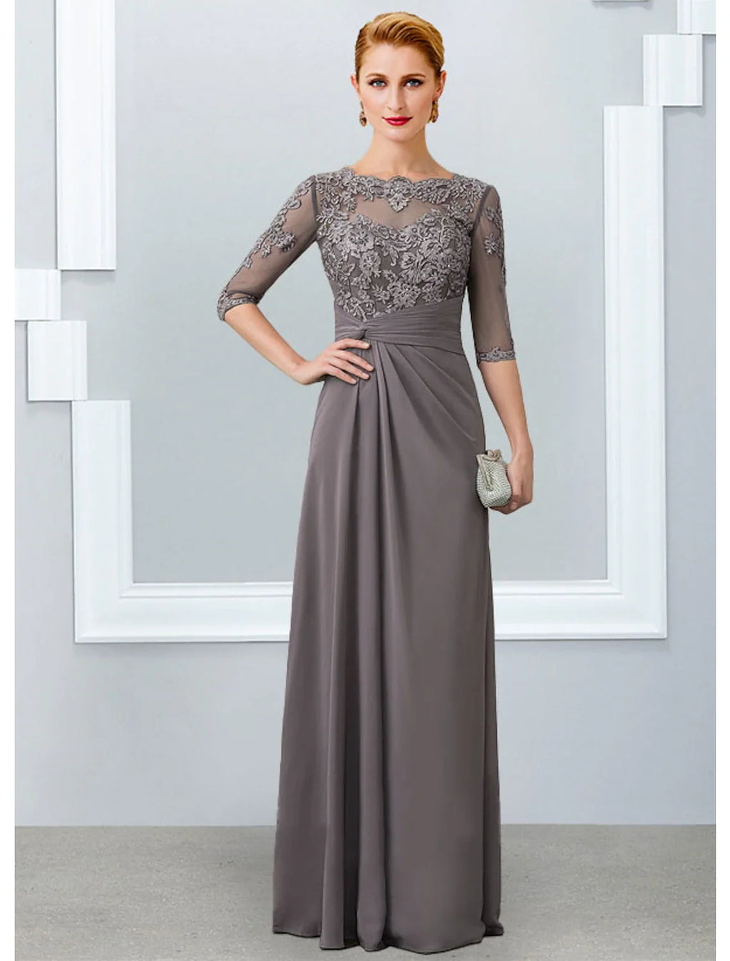 A-Line V-Neck Chiffon Short Sleeve Pleated Floor-Length Dress - Chloe Dress
