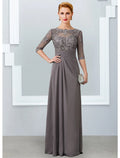 A-Line V-Neck Chiffon Short Sleeve Pleated Floor-Length Dress - Chloe Dress