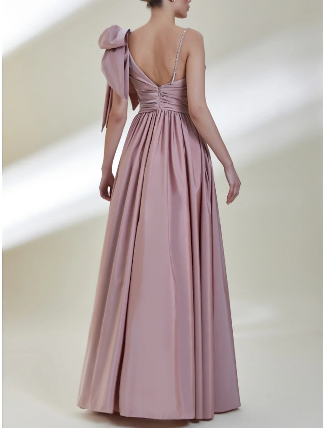 A-Line Spaghetti Strap Satin Sleeveless High Slit Floor-Length Prom Dress - Chloe Dress