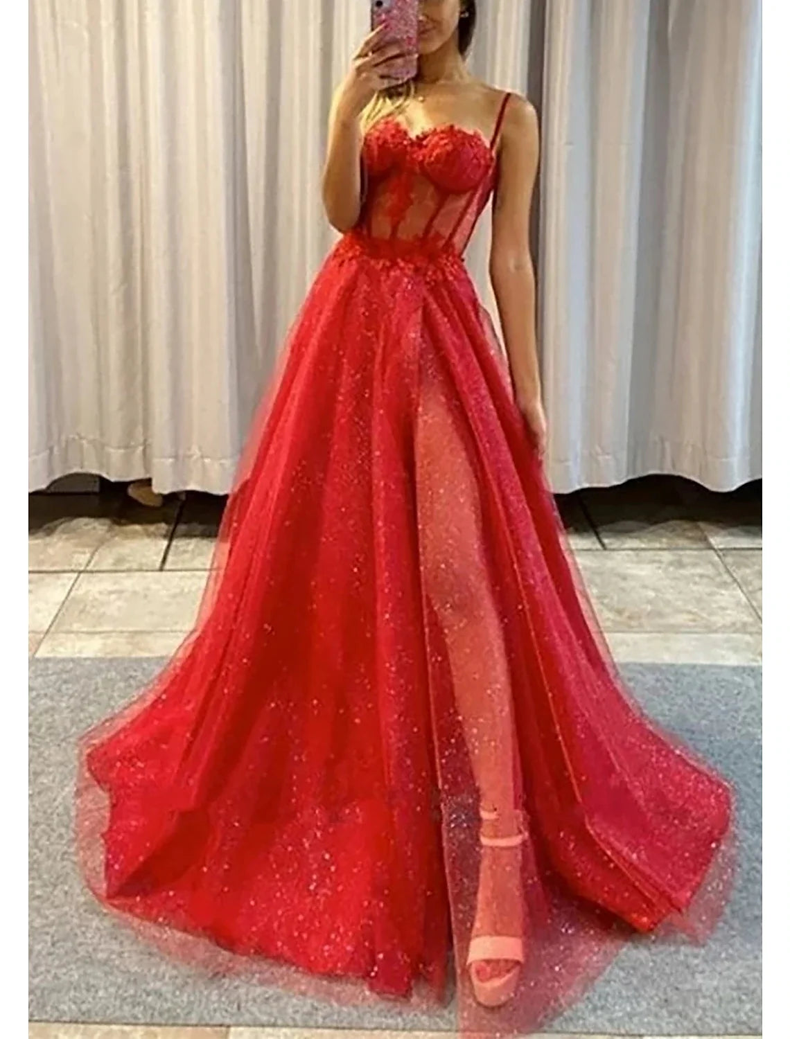 Black A-Line Sweetheart Tulle Sleeveless High Slit Floor-Length Prom Dress - Chloe Dress