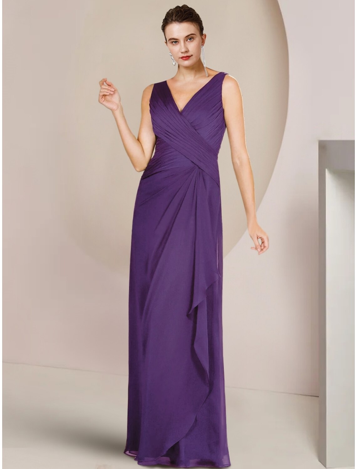 A-Line V-Neck Chiffon Long Sleeve Ruffled Floor-Length Wedding Dress - Chloe Dress