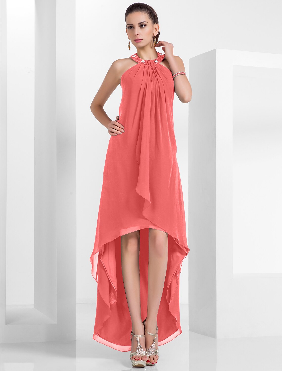 Green A-Line Halter Chiffon Sleeveless Backless Pleated Wedding Dress - Chloe Dress