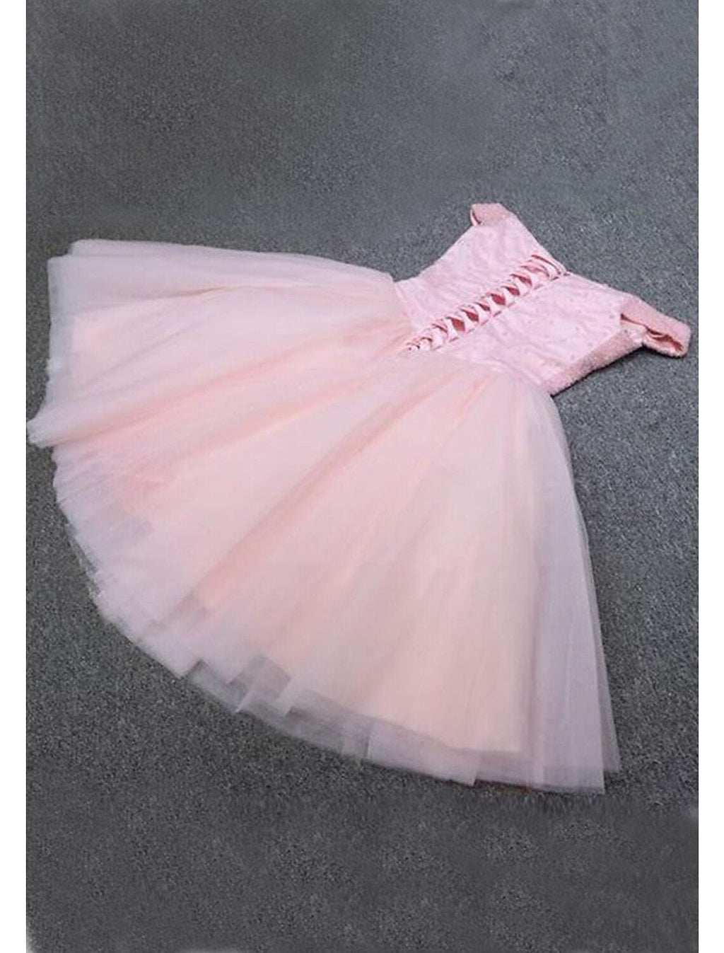 Pink A-Line Off-Shoulder Tulle Sleeveless Knee-Length Cocktail Dress - Chloe Dress