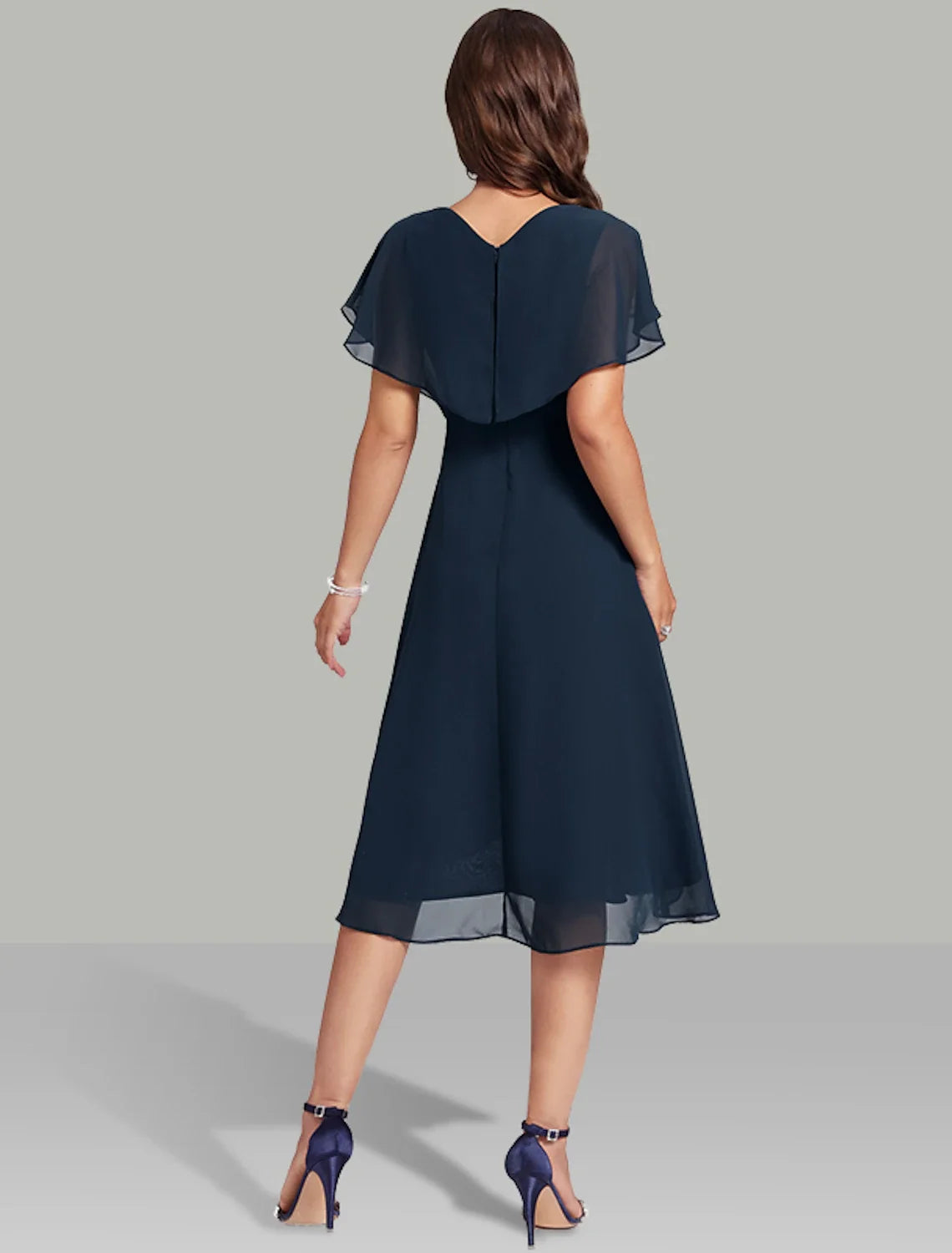 A-Line V-Neck Chiffon Short Sleeve Mini Wedding Dress - Chloe Dress