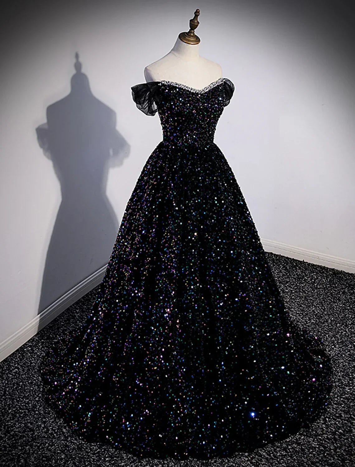 Ball Gown Off-Shoulder Sequin Sleeveless Pleated Prom Gown - Chloe Dress