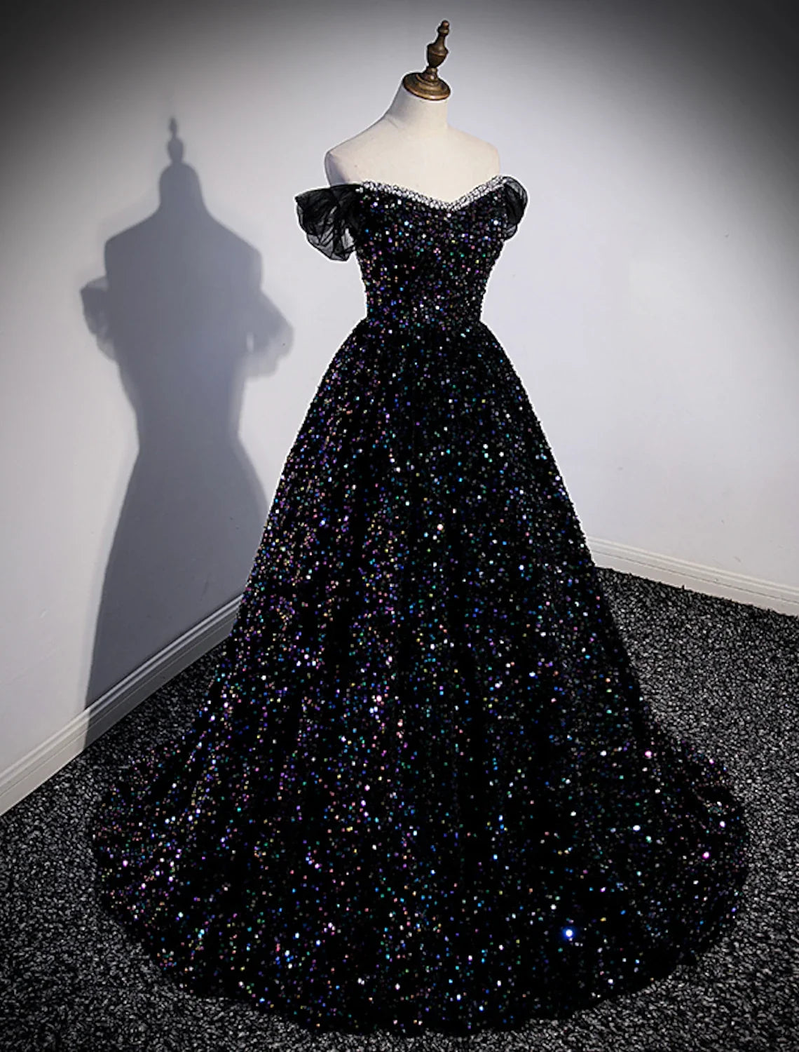 Ball Gown Off-Shoulder Sequin Sleeveless Pleated Prom Gown - Chloe Dress