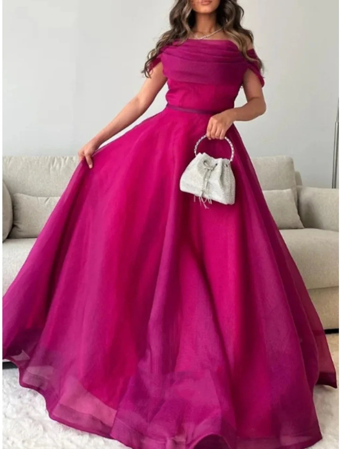 A-Line Off-Shoulder Tulle Short Sleeve Pleated Mini Prom Dress - Chloe Dress