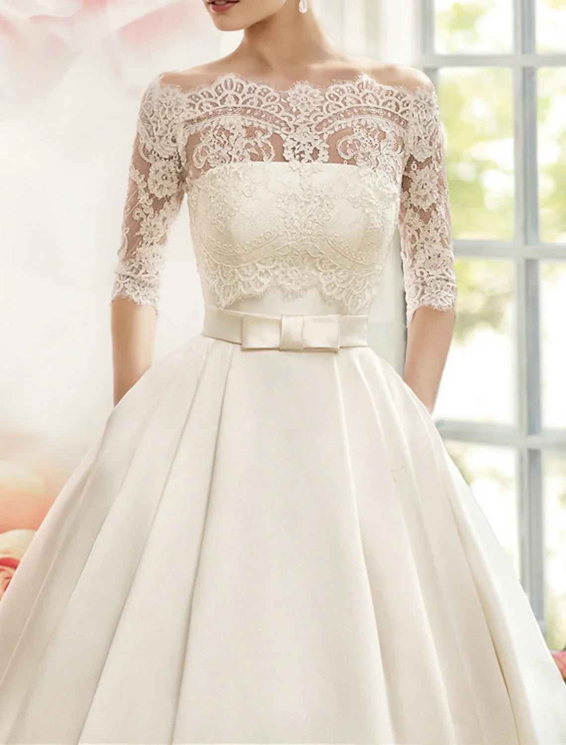 Ball Gown Off-Shoulder Satin Pleated Wedding Gown - Chloe Dress