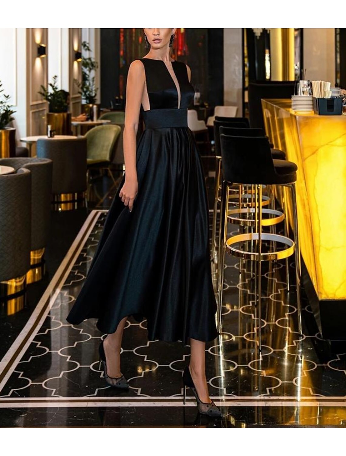A-Line Satin Sleeveless Backless Train Evening Gown - Chloe Dress