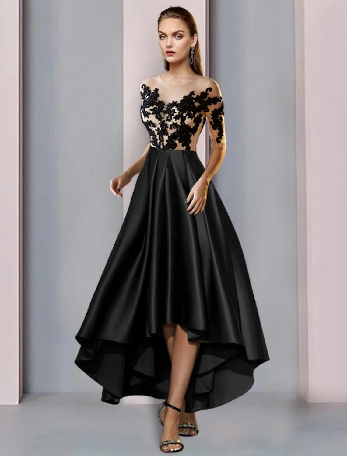 A-Line Illusion Satin Pleated Wedding Dress - Chloe Dress