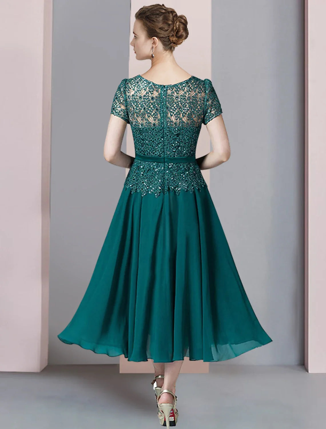 A-Line V-Neck Chiffon Short Sleeve Wrap Mini Wedding Dress - Chloe Dress