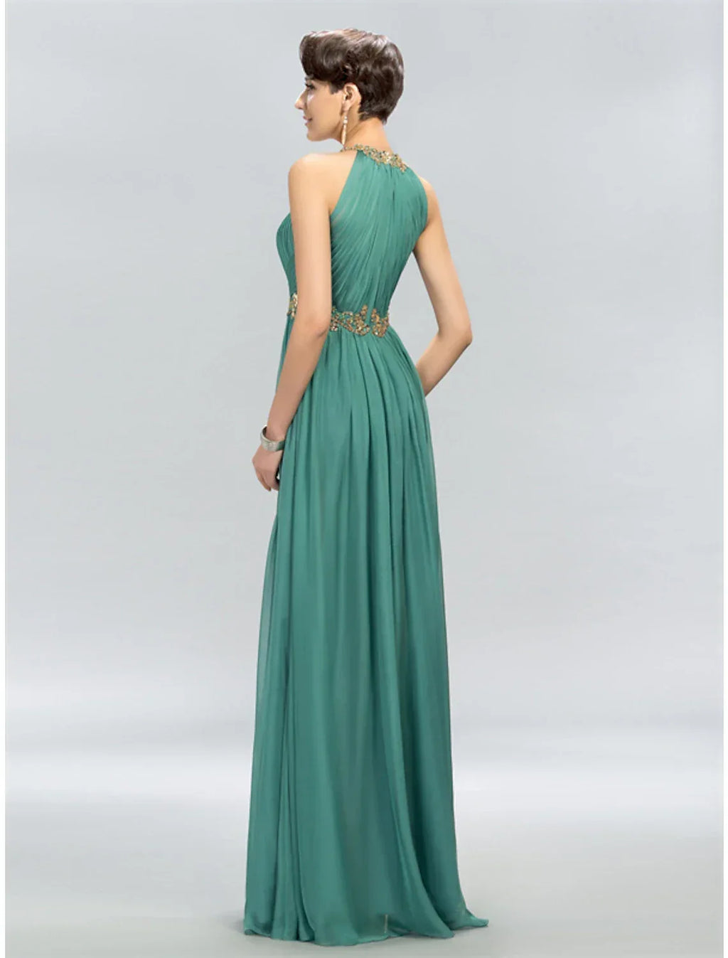 A-Line Halter Chiffon Sleeveless Applique Floor-Length Wedding Dress - Chloe Dress