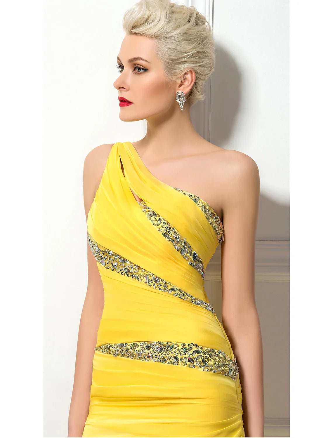 Sheath One-Shoulder Chiffon Sleeveless Backless Train Evening Dress - Chloe Dress