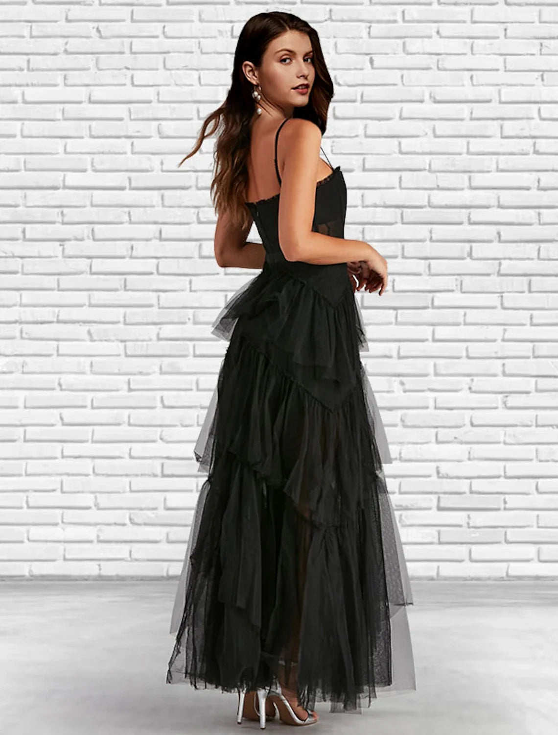 A-Line Strapless Tulle Sleeveless Lace-Up Back Ruffled Ankle-Length Prom Dress - Chloe Dress