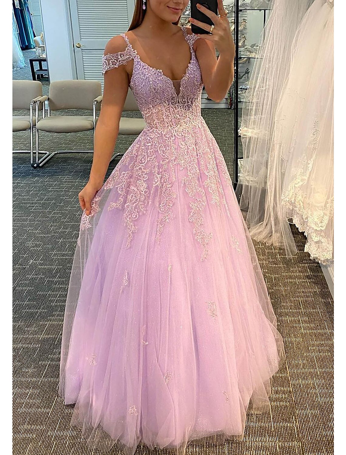A-Line V-Neck Tulle Sleeveless Backless Pleated Floor-Length Prom Dress - Chloe Dress