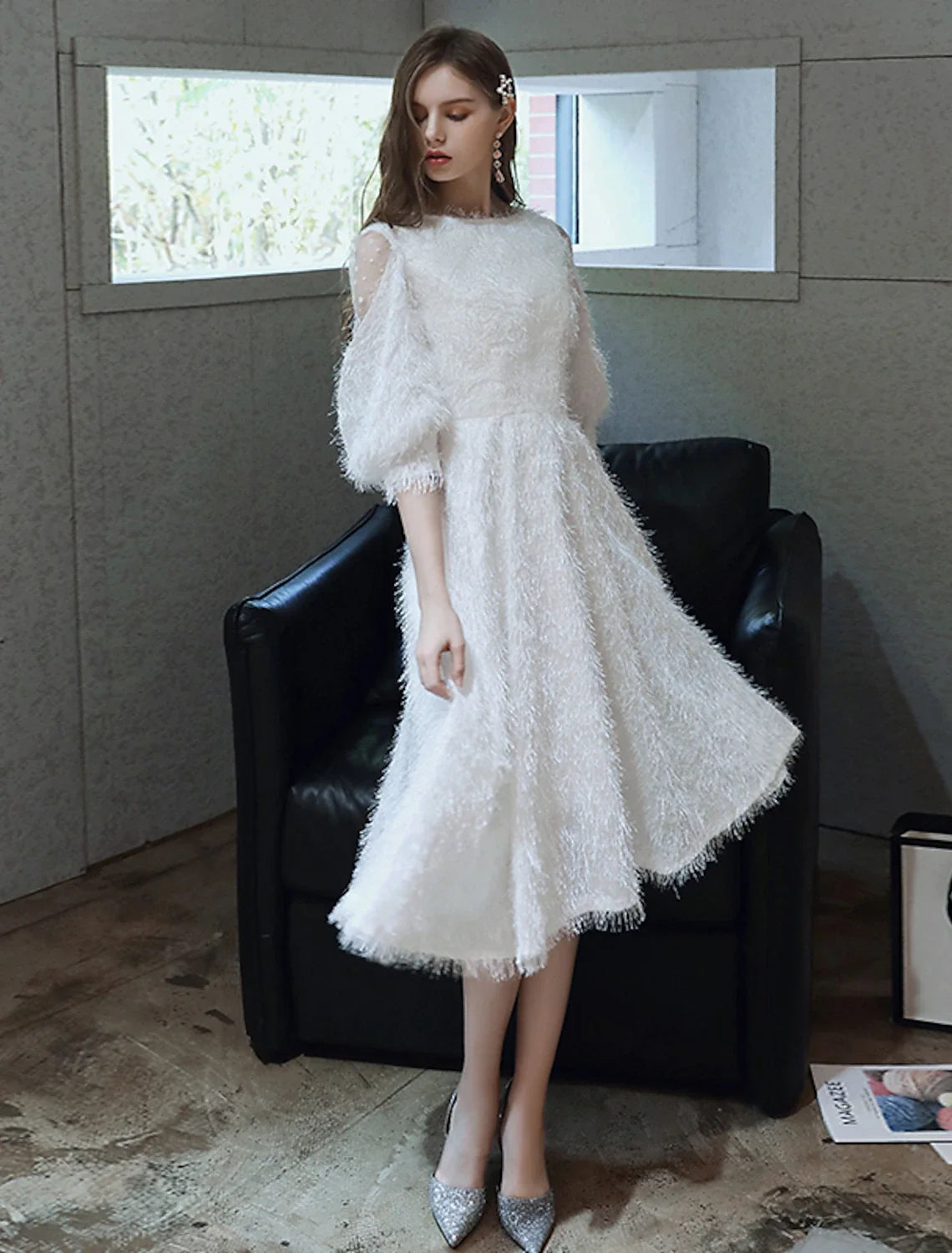 A-Line Three-Quarter Sleeve Tea-Length Cocktail Dress - Chloe Dress