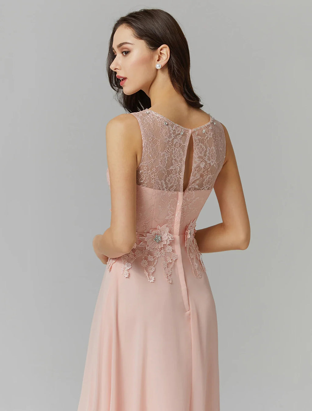 A-Line Illusion Chiffon Sleeveless Applique Floor-Length Prom Dress - Chloe Dress