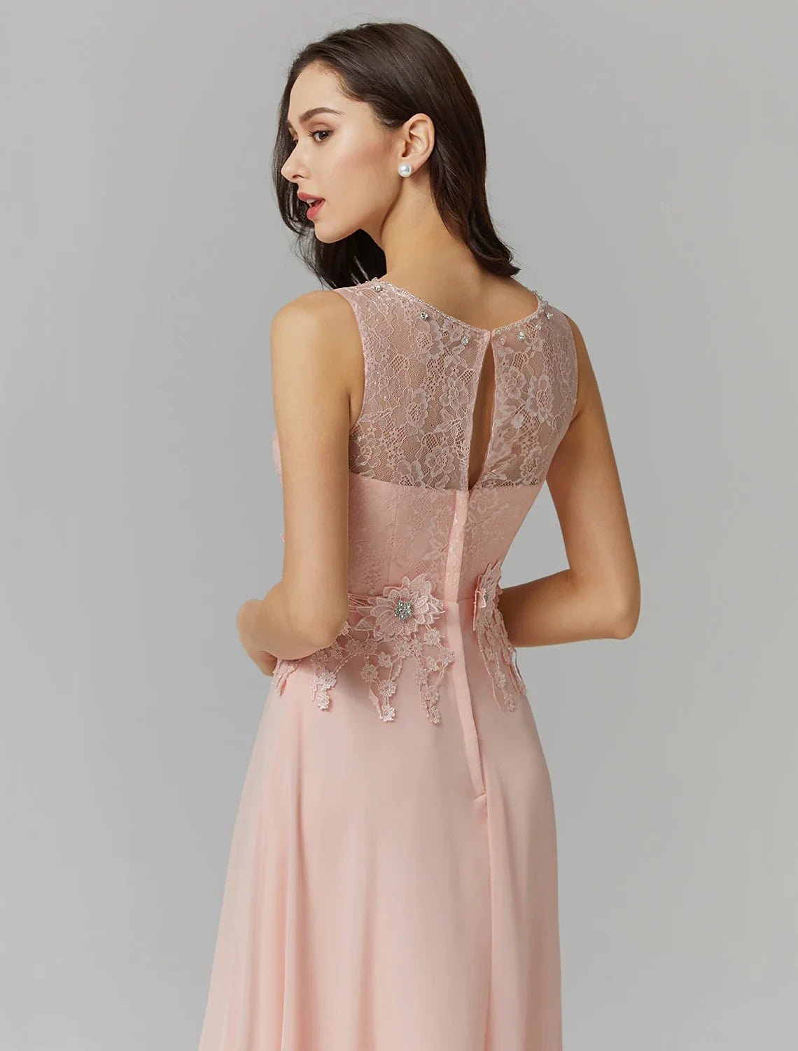 A-Line Illusion Chiffon Sleeveless Applique Floor-Length Prom Dress - Chloe Dress