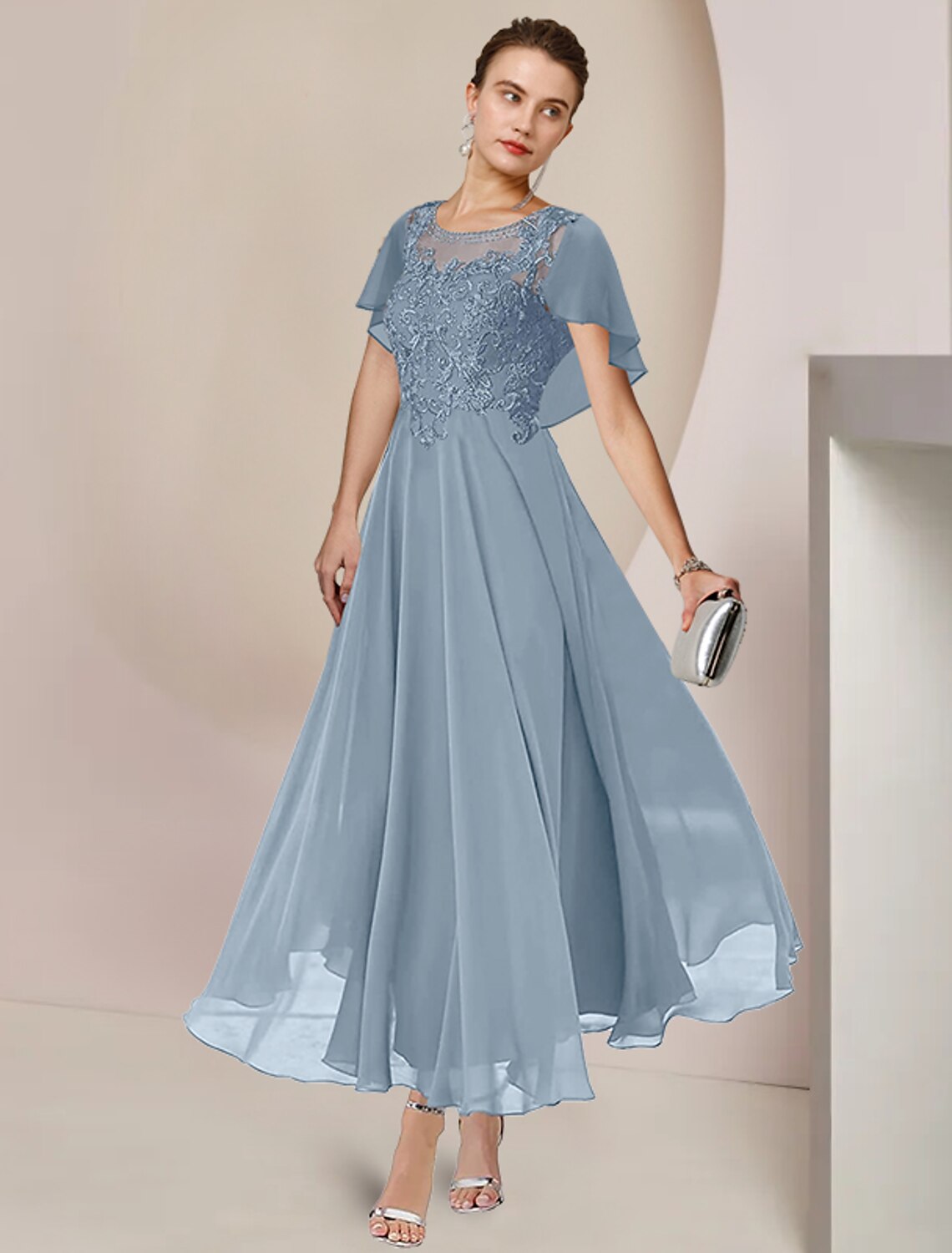 A-Line Chiffon Sleeveless Applique Tea-Length Dress - Chloe Dress
