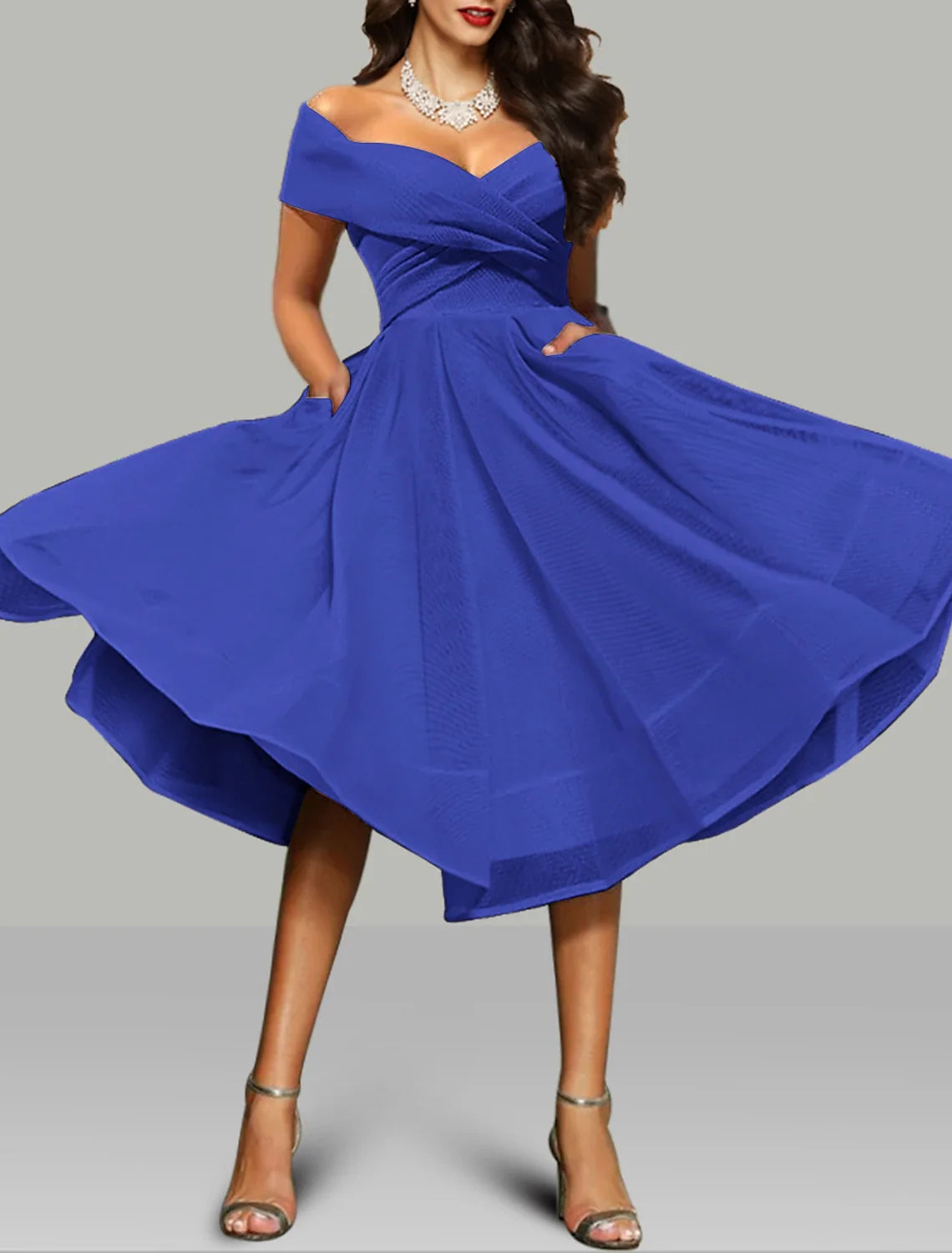 A-Line Off-Shoulder Organza Sleeveless Backless Tea-Length Prom Dress - Chloe Dress