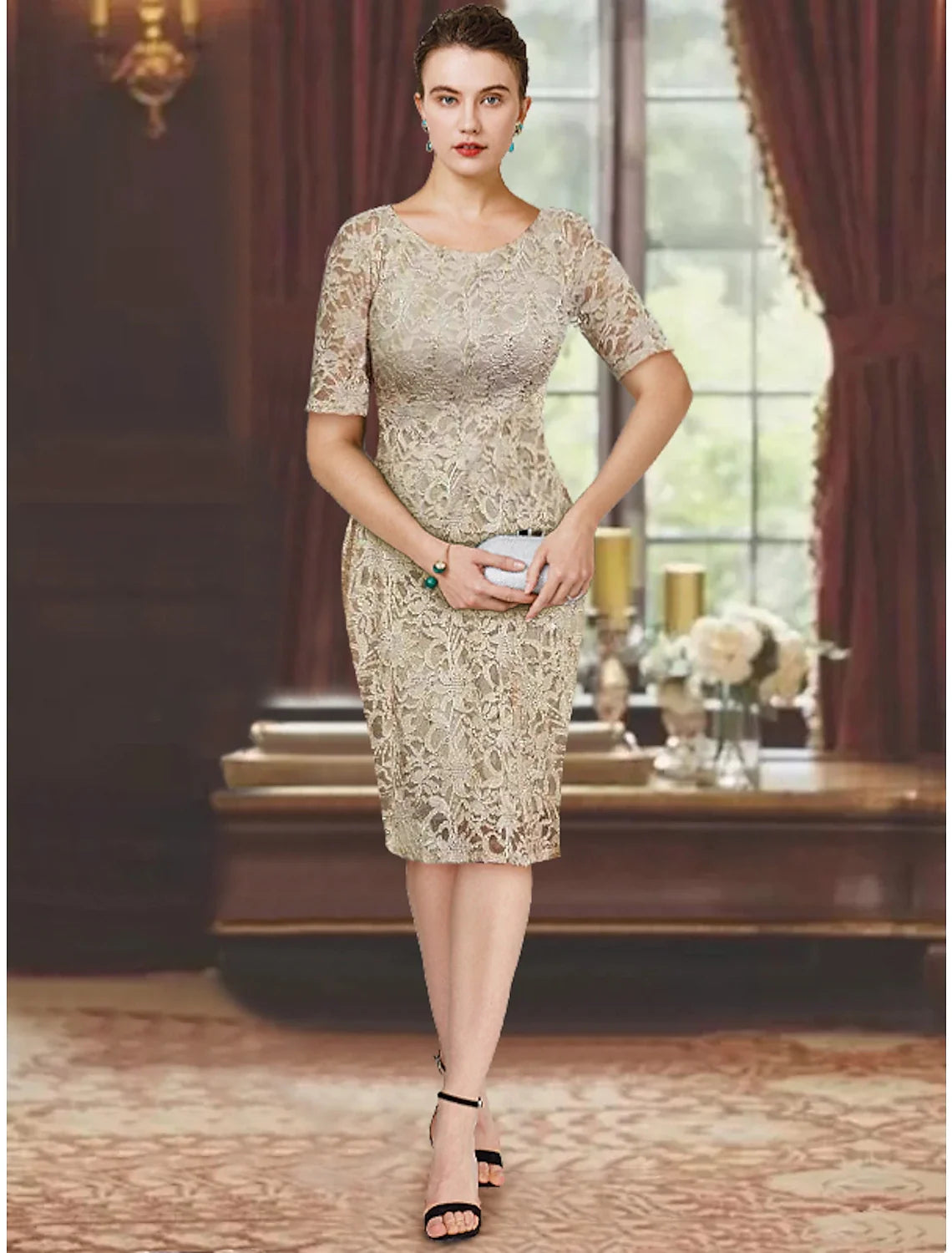 Sheath Chiffon Short Sleeve Mini Wedding Dress - Chloe Dress