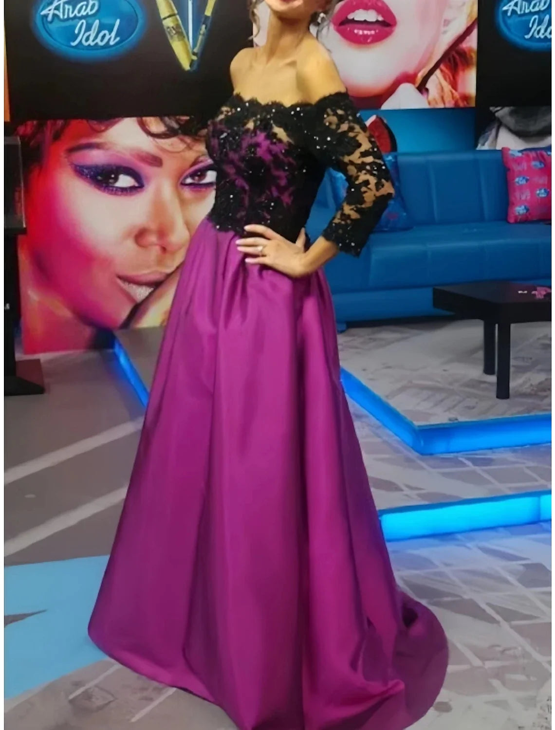 A-Line Off-Shoulder Satin Pleated Floor-Length Evening Gown - Chloe Dress