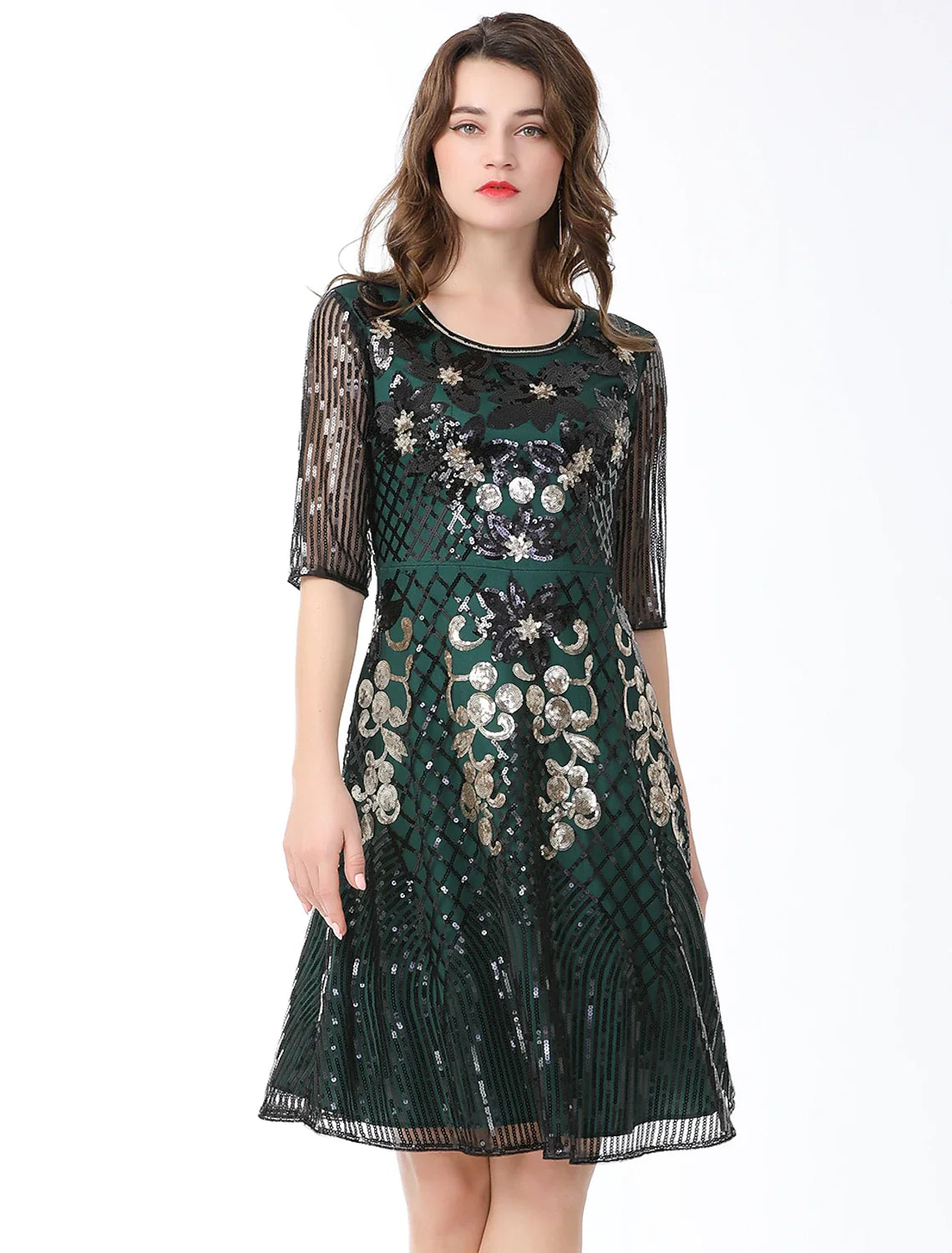 A-Line Sequin Knee-Length Cocktail Dress - Chloe Dress