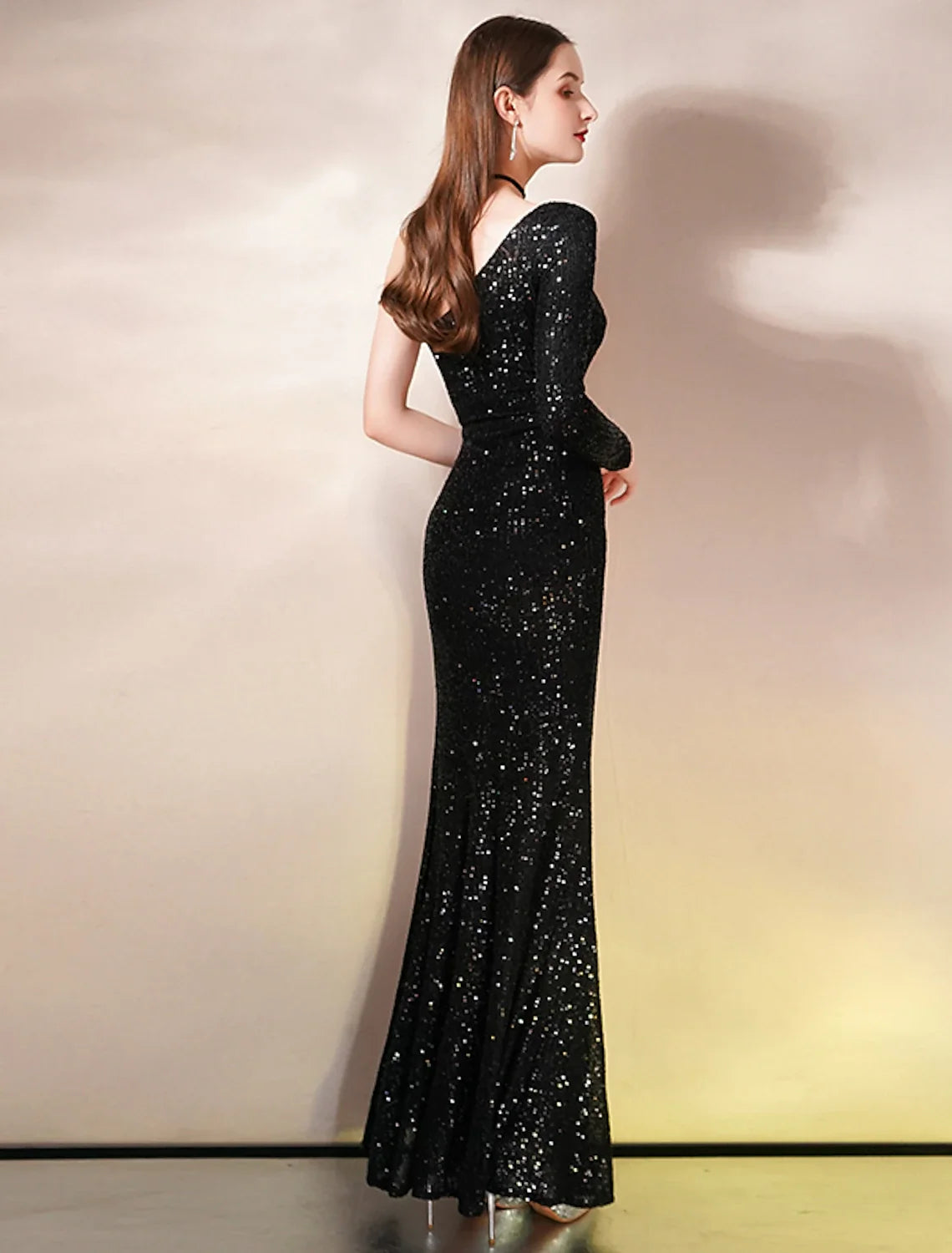 Mermaid One-Shoulder Sequin Sleeveless High Slit Floor-Length Evening Gown - Chloe Dress