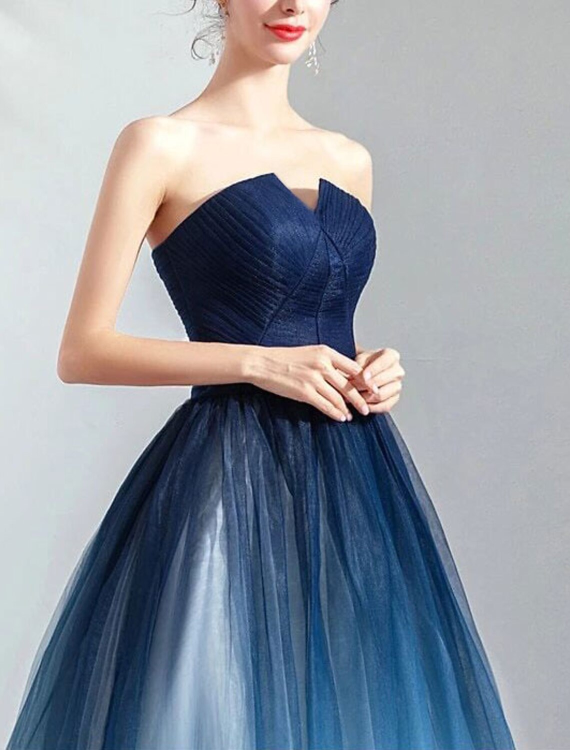 Ball Gown Strapless Tulle Sleeveless Pleated Floor-Length Evening Gown - Chloe Dress