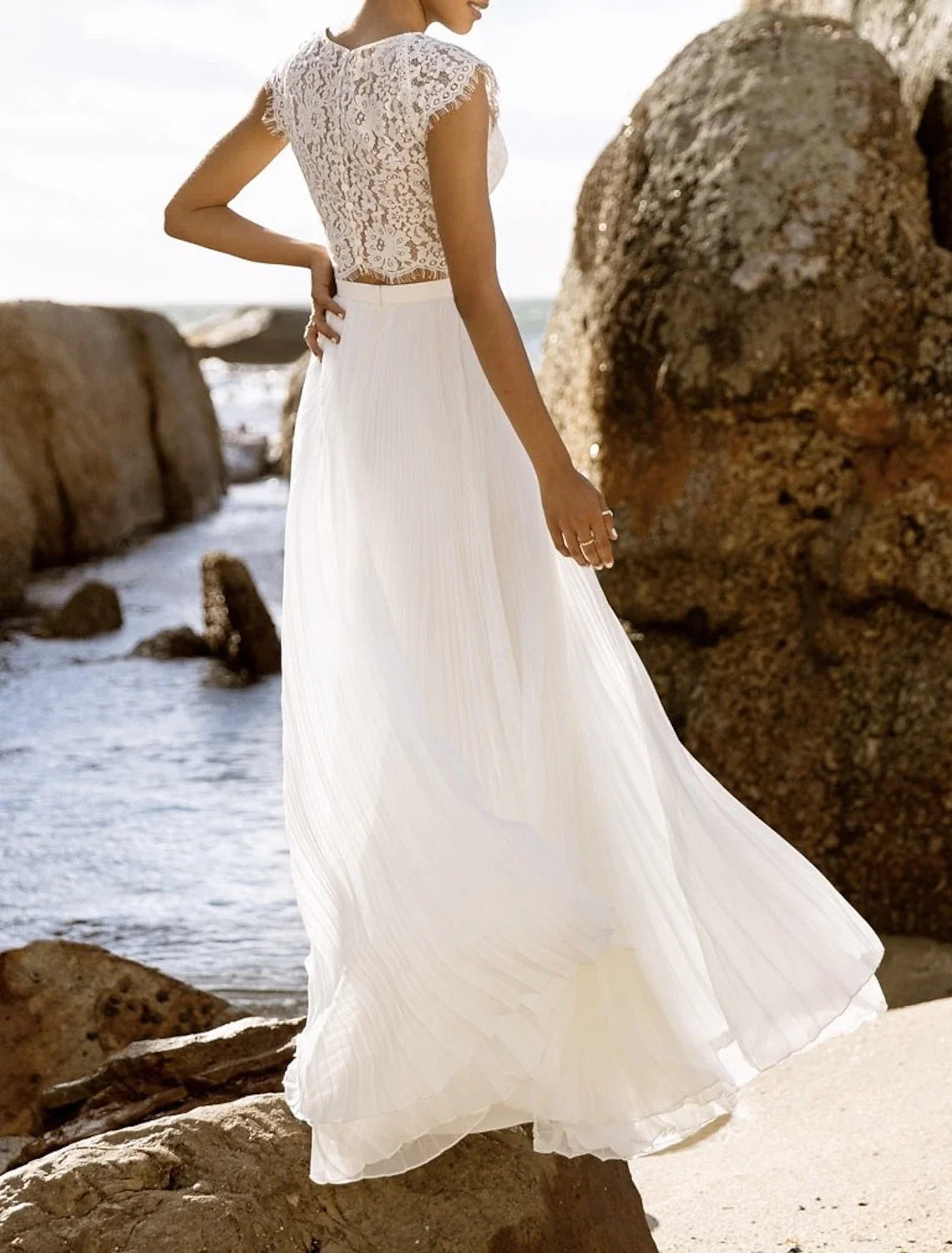 Chiffon Sleeveless Applique Floor-Length Wedding Gown - Chloe Dress