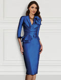Sheath V-Neck Satin Three-Quarter Sleeve Knee-Length Wedding Dress - Chloe Dress